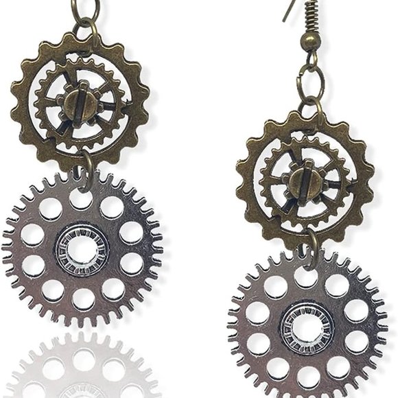 Metal Gears Dangle Earrings - Picture 2 of 4